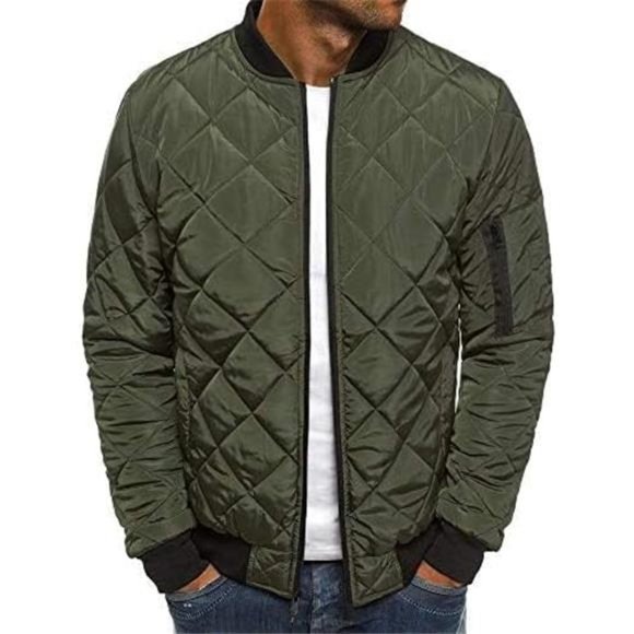Mens Diamond Quilted Jackets Bomber Varsity Winter Fall Chunky Coats Outwear - Picture 1 of 7